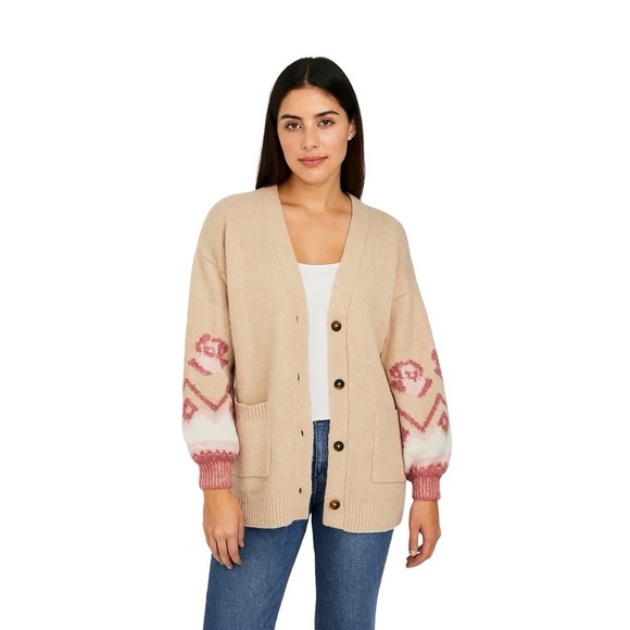 NWT LC Lauren Conrad Balloon Sleeve Floral Sleeve Chunky Knit Cardigan - Picture 1 of 11